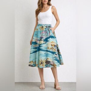 Boden Nancy Skirt in Riviera Scenic Island A Line Novelty Print Size 10 Long